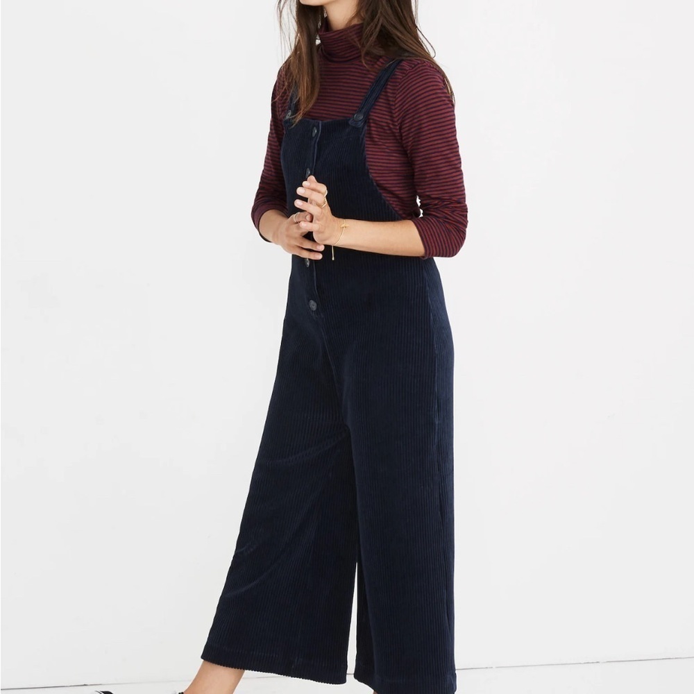 Madewell Texture & Thread Velour Corduroy Navy Blue Overalls XS - Picture 3 of 4